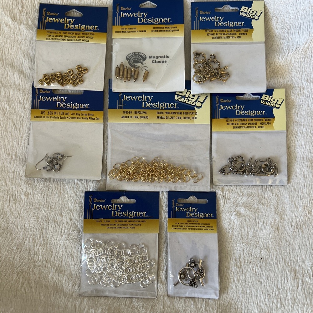 Darice Jewelry Designer Mixed Lot of 8 Supplies Clasps Spacers Jump Rings
